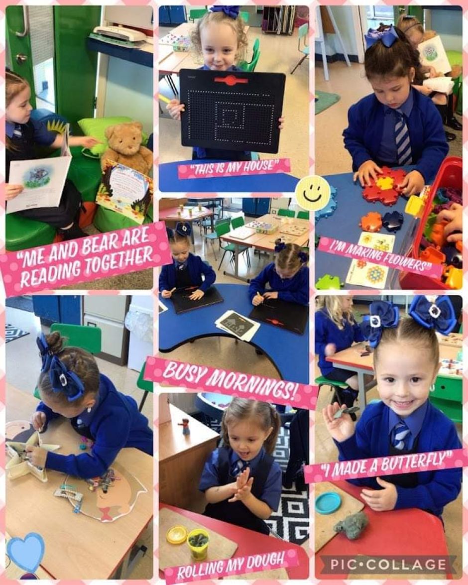 Primary 1CD getting super busy this morning, using their creativity and thinking skills! 😀🦋📖🌸 They have all settled so well and become part of our Mercy Family. ❣️